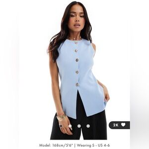 ASOS DESIGN knit crew neck structured vest gold button detail baby blue Sz S